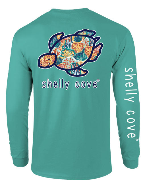 CORAL PATTERN TURTLE, ADULT LS COMFORT COLORS TEE (PRINTED TO ORDER)