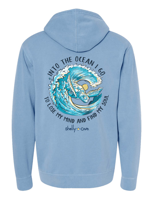 INTO THE OCEAN I GO TURTLE, ADULT HOODIE