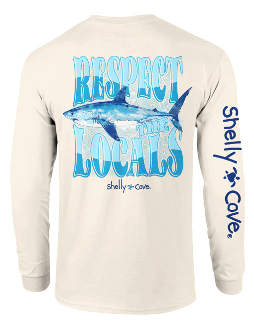 LOCAL WATERCOLOR, SHARK, ADULT LS COMFORT COLORS TEE (PRINTED TO ORDER)
