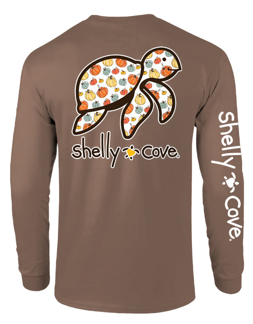 PUMPKIN PATTERN TURTLE, ADULT LS COMFORT COLORS TEE (PRINTED TO ORDER)