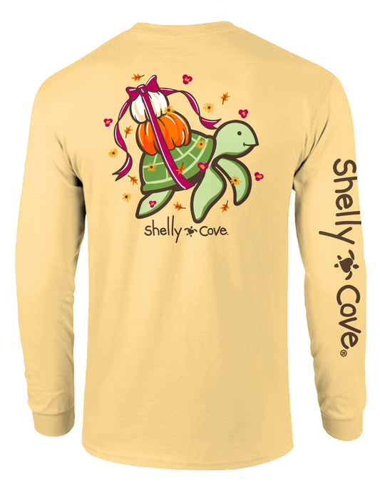 PUMPKIN RIBBON TURTLE, ADULT LS COMFORT COLORS TEES