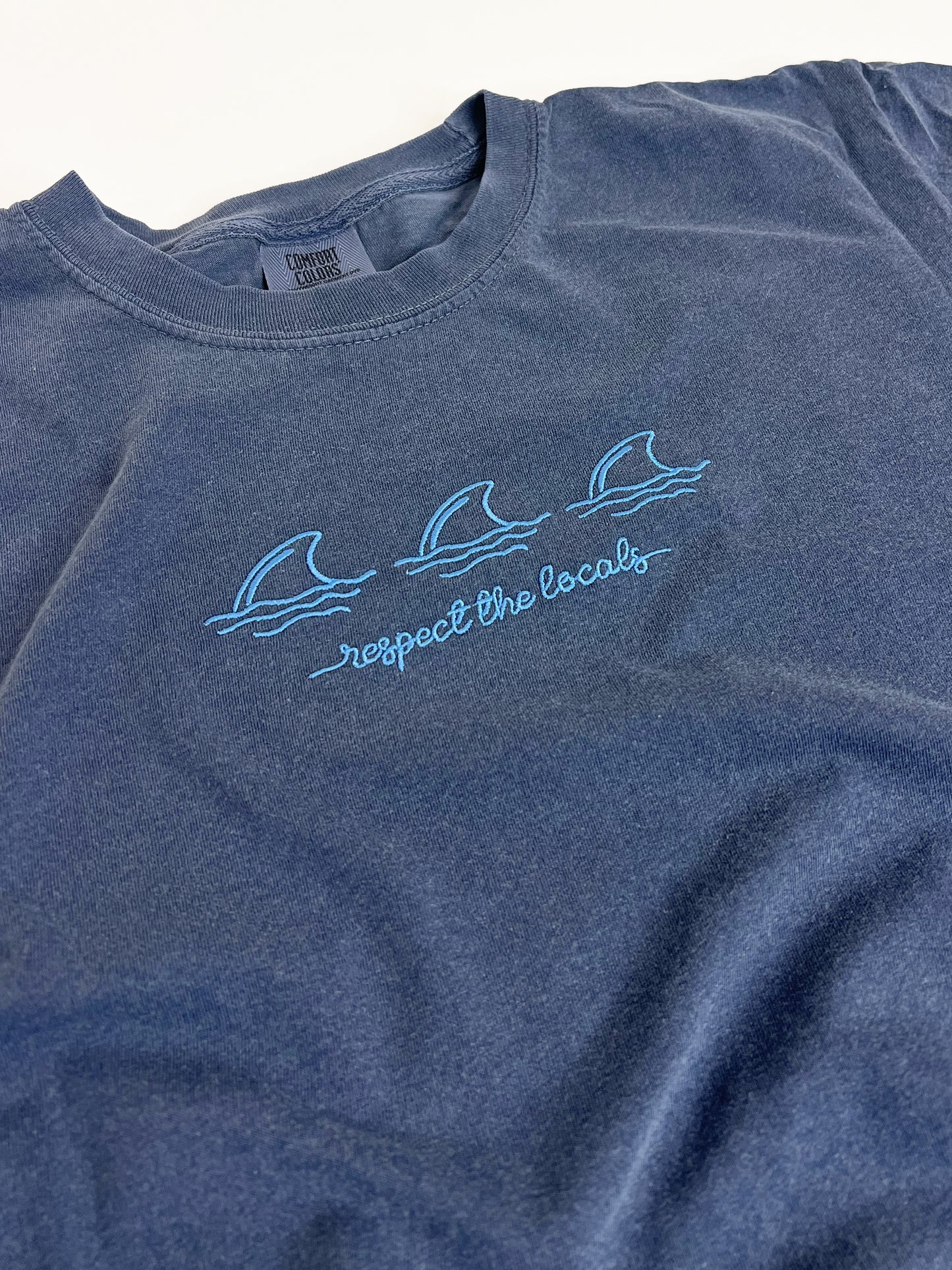 SHELLY COVE RESPECT THE LOCALS SHARKS, EMBROIDERED TEE