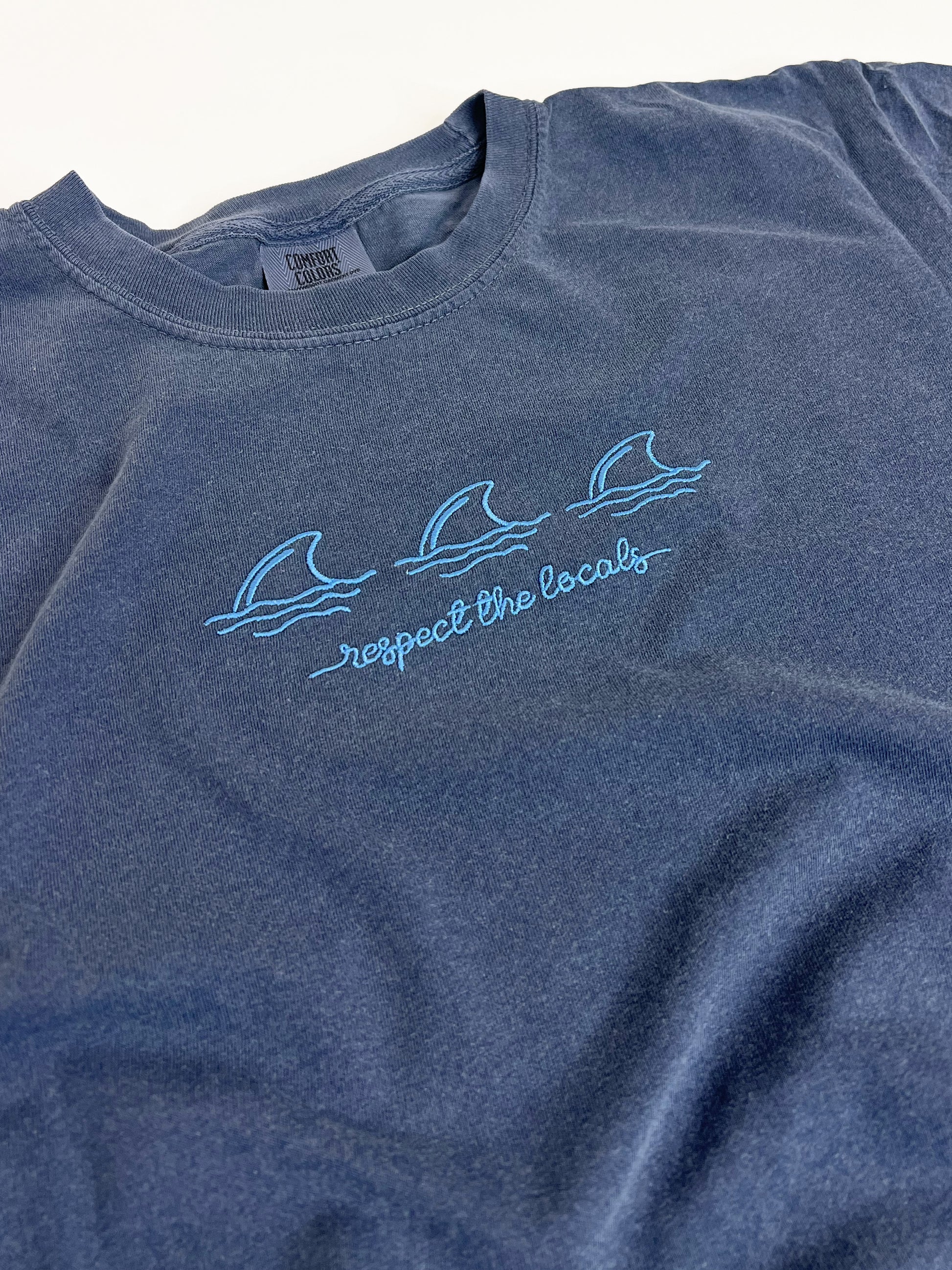 SHELLY COVE RESPECT THE LOCALS SHARKS, EMBROIDERED TEE