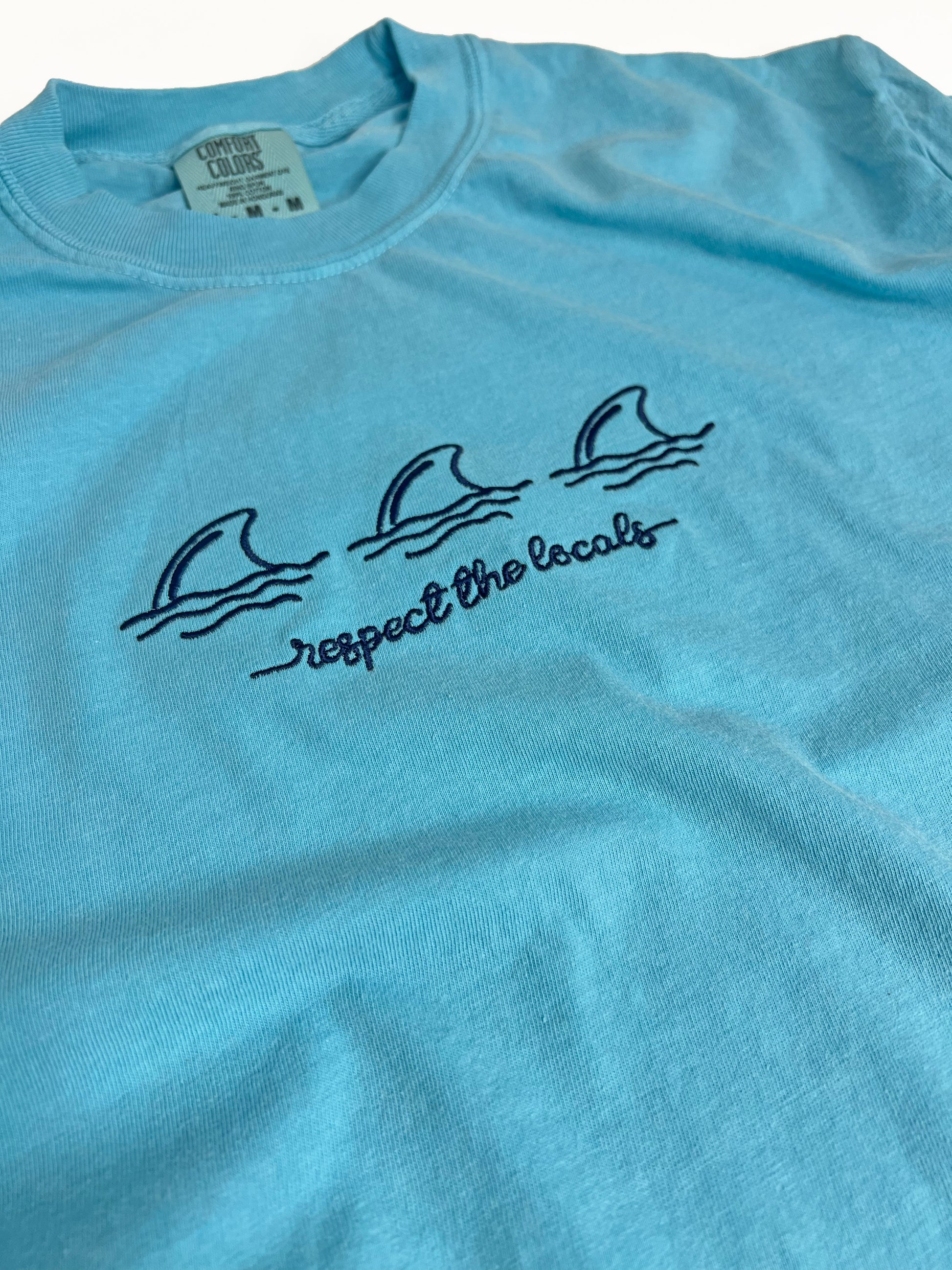 SHELLY COVE RESPECT THE LOCALS SHARKS, EMBROIDERED TEE