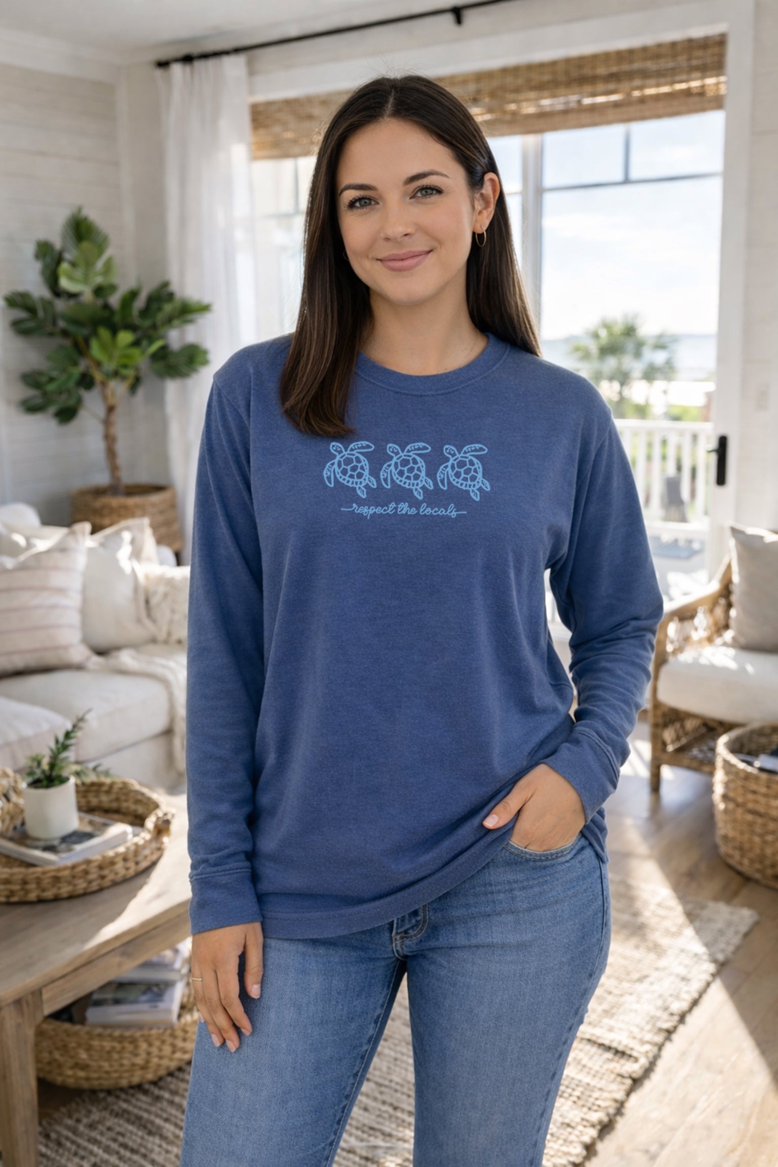 SHELLY COVE RESPECT THE LOCALS TURTLES, EMBROIDERED TEE