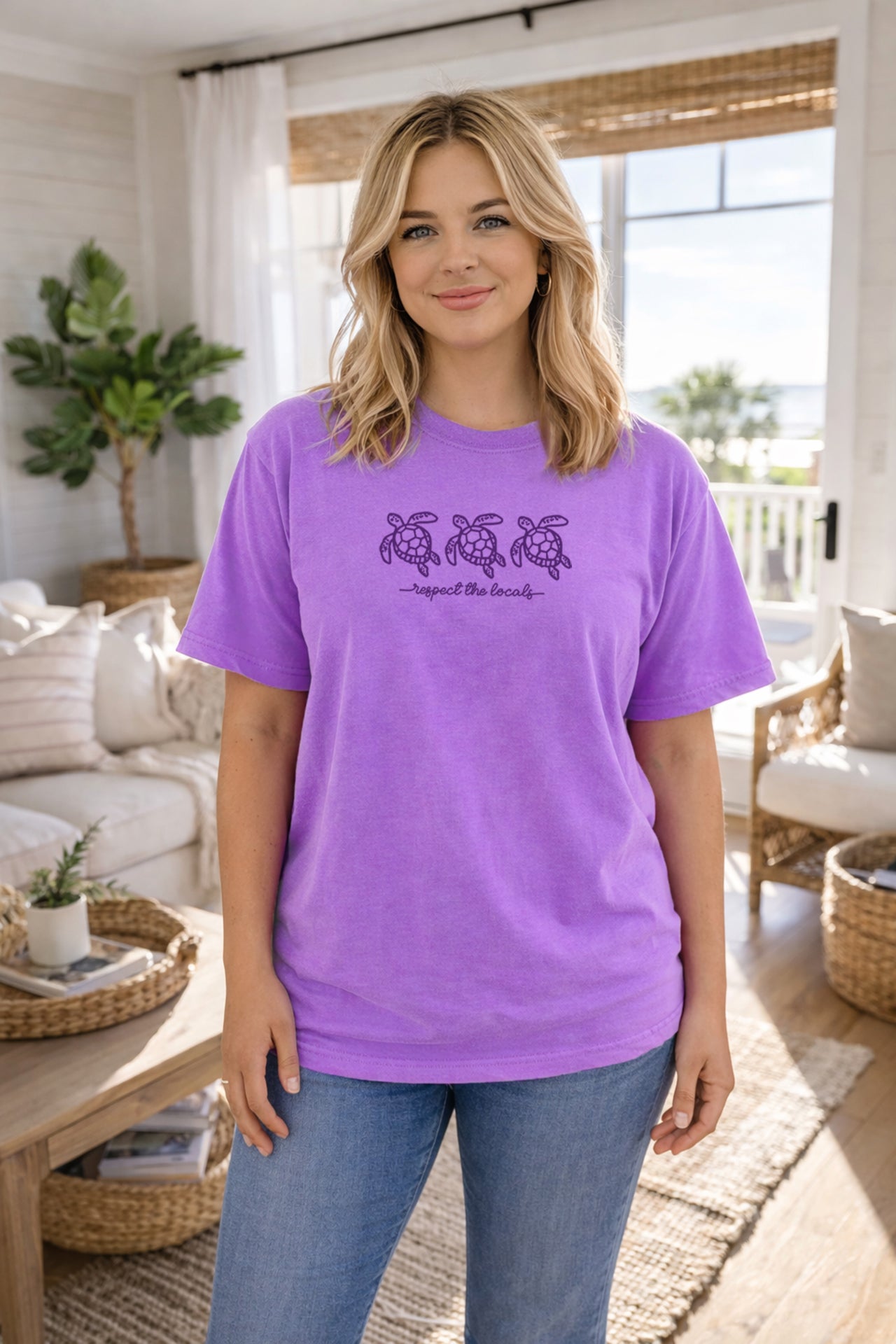 SHELLY COVE RESPECT THE LOCALS TURTLES, EMBROIDERED TEE