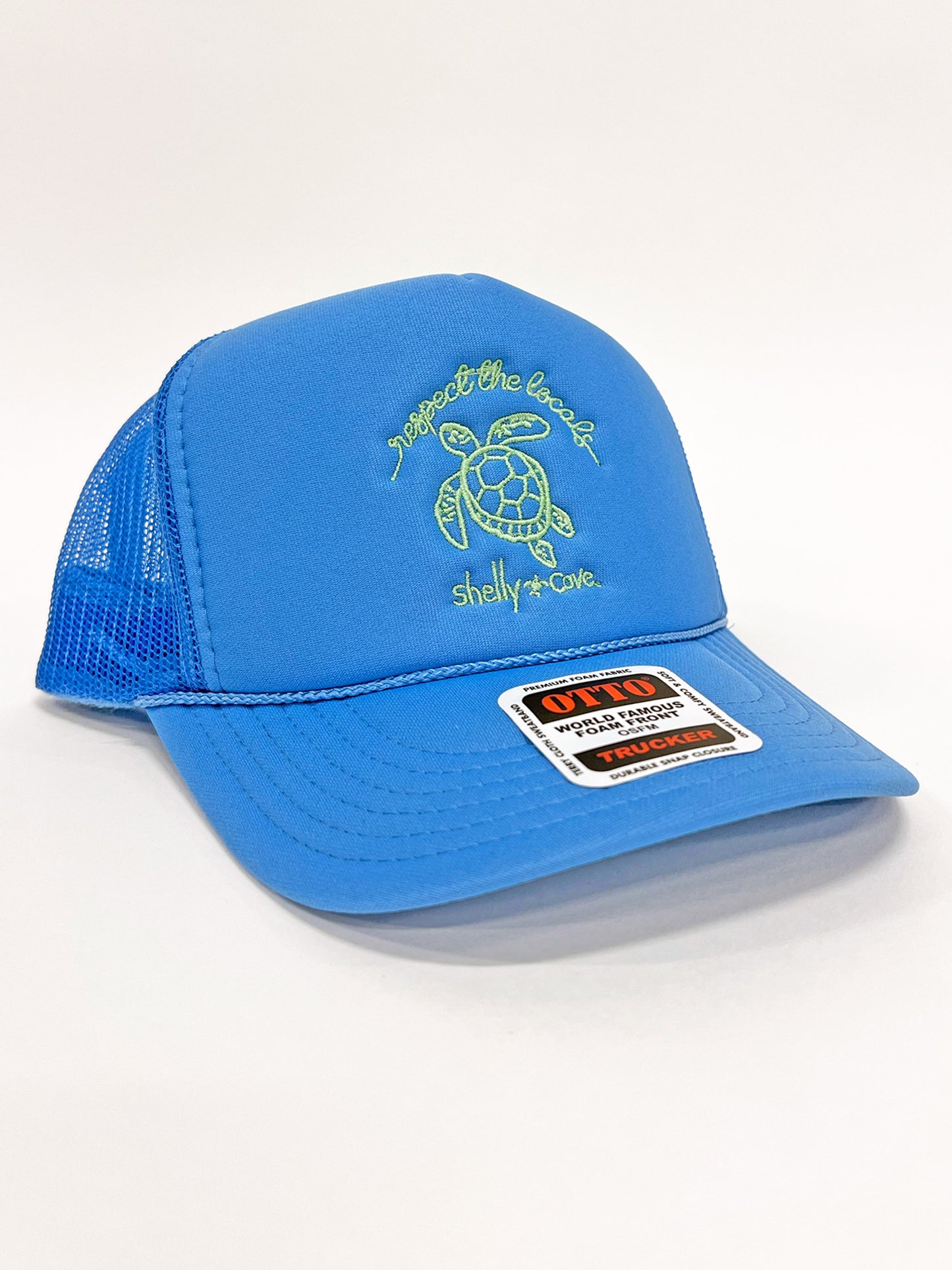 RESPECT THE LOCALS TRUCKER HAT, COLUMBIA BLUE