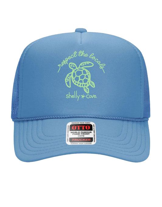 RESPECT THE LOCALS TRUCKER HAT, COLUMBIA BLUE