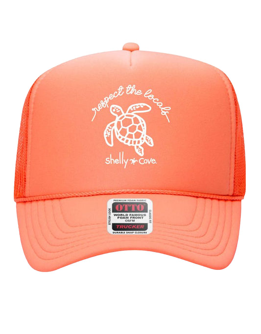 RESPECT THE LOCALS TRUCKER HAT, CORAL