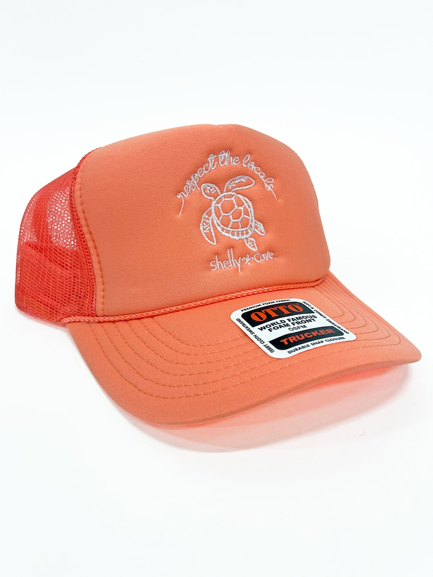 RESPECT THE LOCALS TRUCKER HAT, CORAL