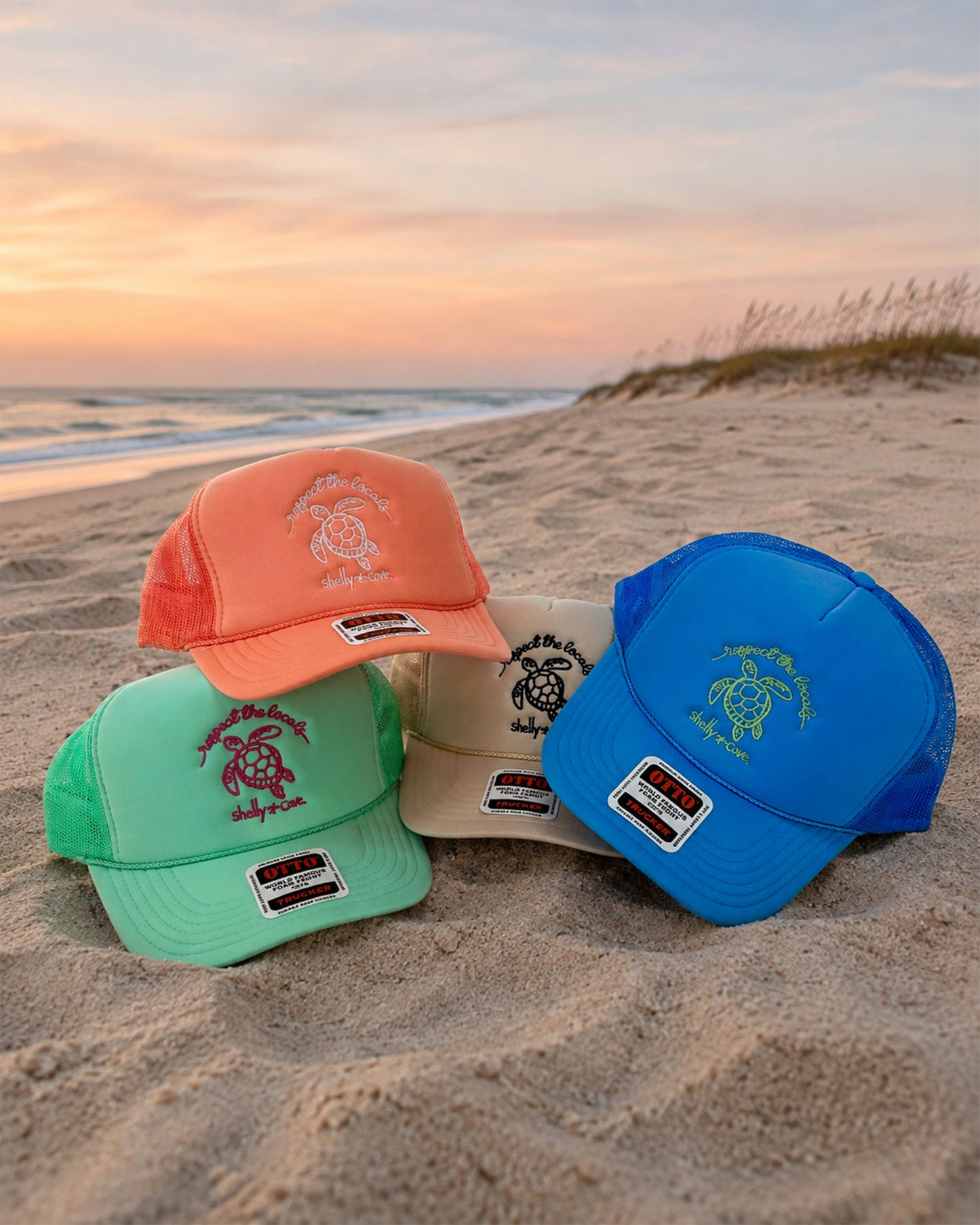 RESPECT THE LOCALS TRUCKER HAT, CORAL