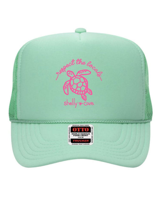 RESPECT THE LOCALS TRUCKER HAT, SEAFOAM