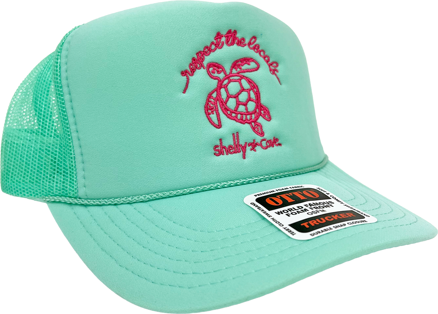 RESPECT THE LOCALS TRUCKER HAT, SEAFOAM