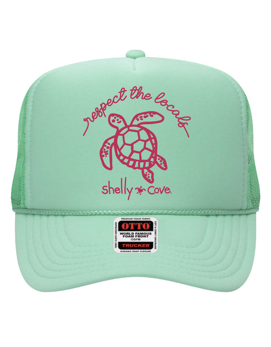 RESPECT THE LOCALS TRUCKER HAT, SEAFOAM