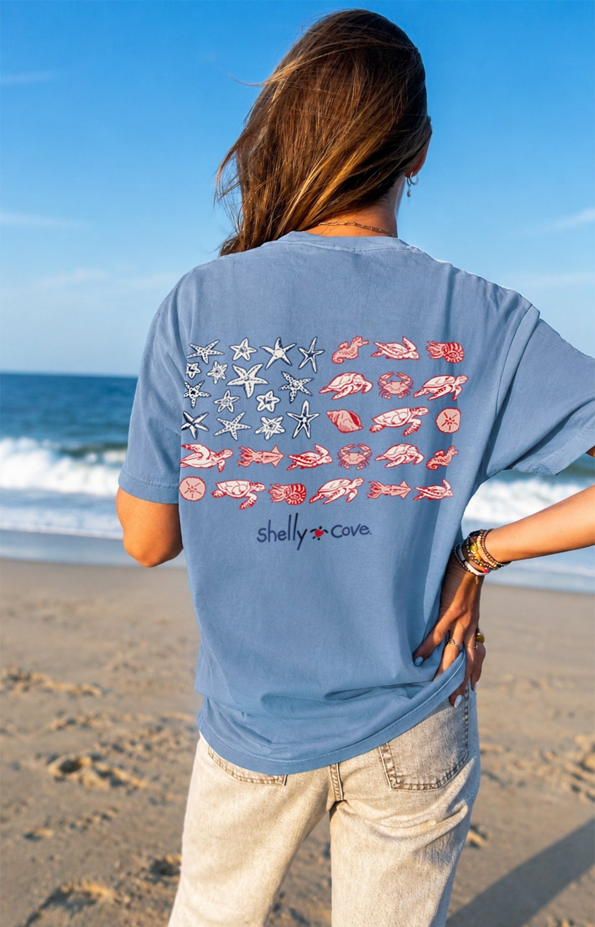 SHELLY COVE SEA LIFE USA FLAG COMFORT COLORS TEE