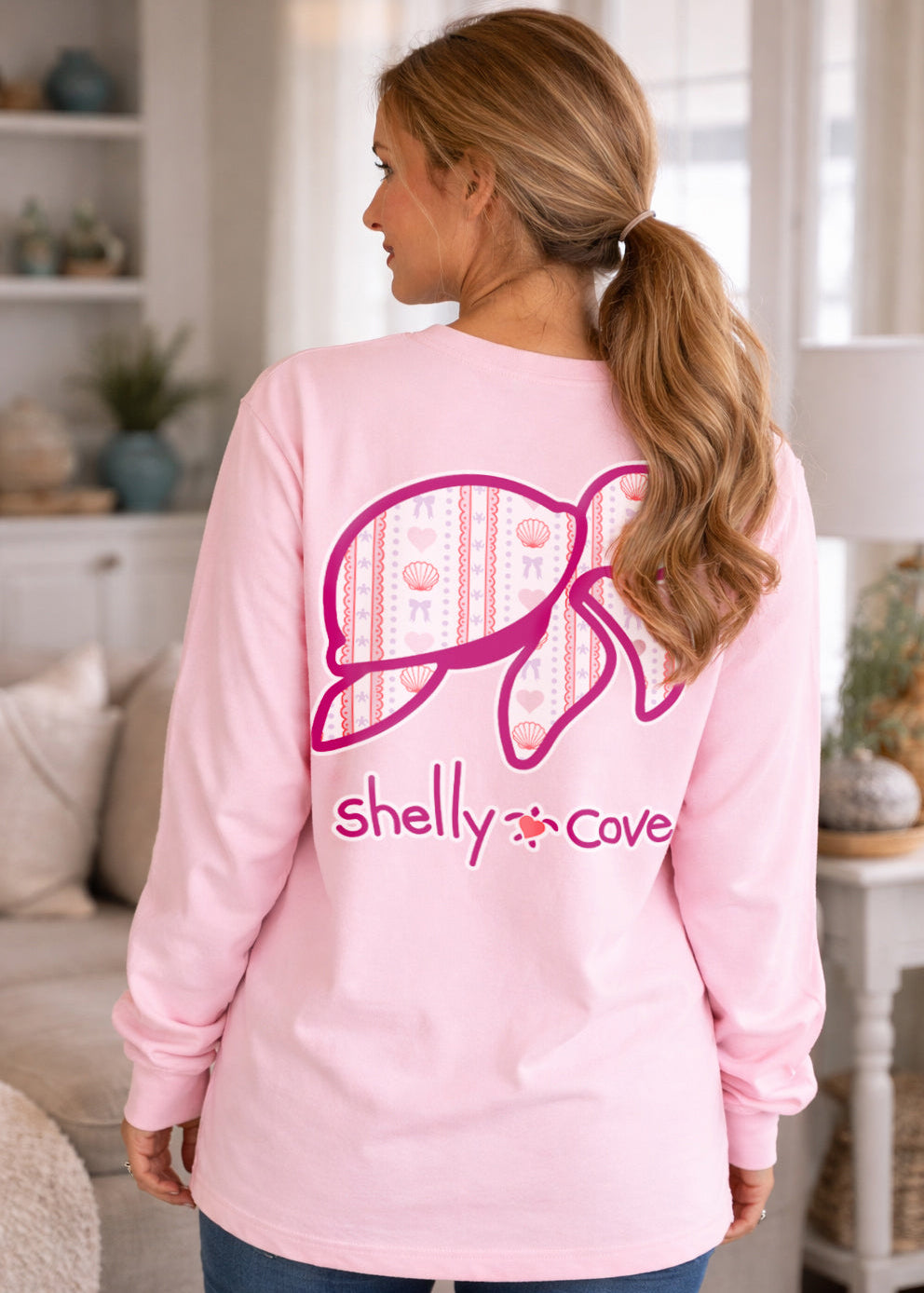 SEASHELLS AND HEARTS TURTLE, ADULT LS COMFORT COLORS TEE