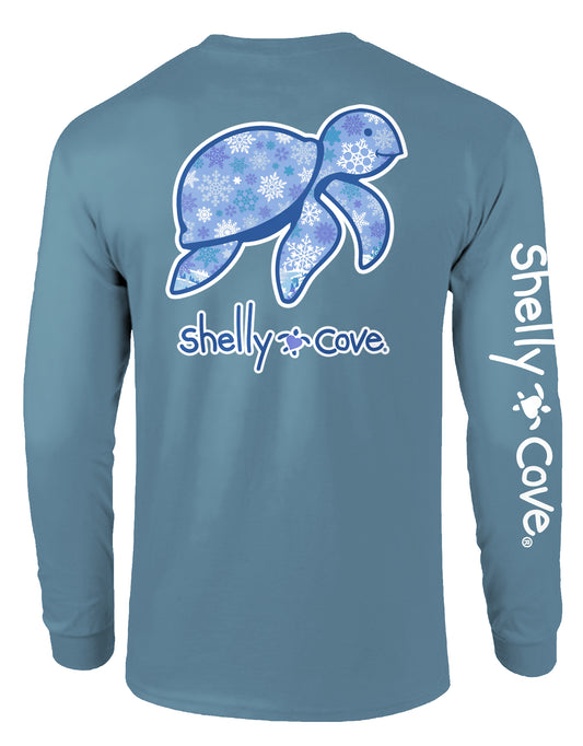 SNOWFLAKE PATTERN TURTLE, ADULT LS COMFORT COLORS TEE
