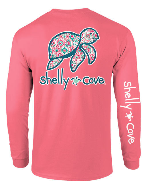 TURQUOISE AND CORAL TURTLE, ADULT LS (COMFORT COLORS TEE) (PRE-ORDER, SHIPS IN 2 WEEKS)