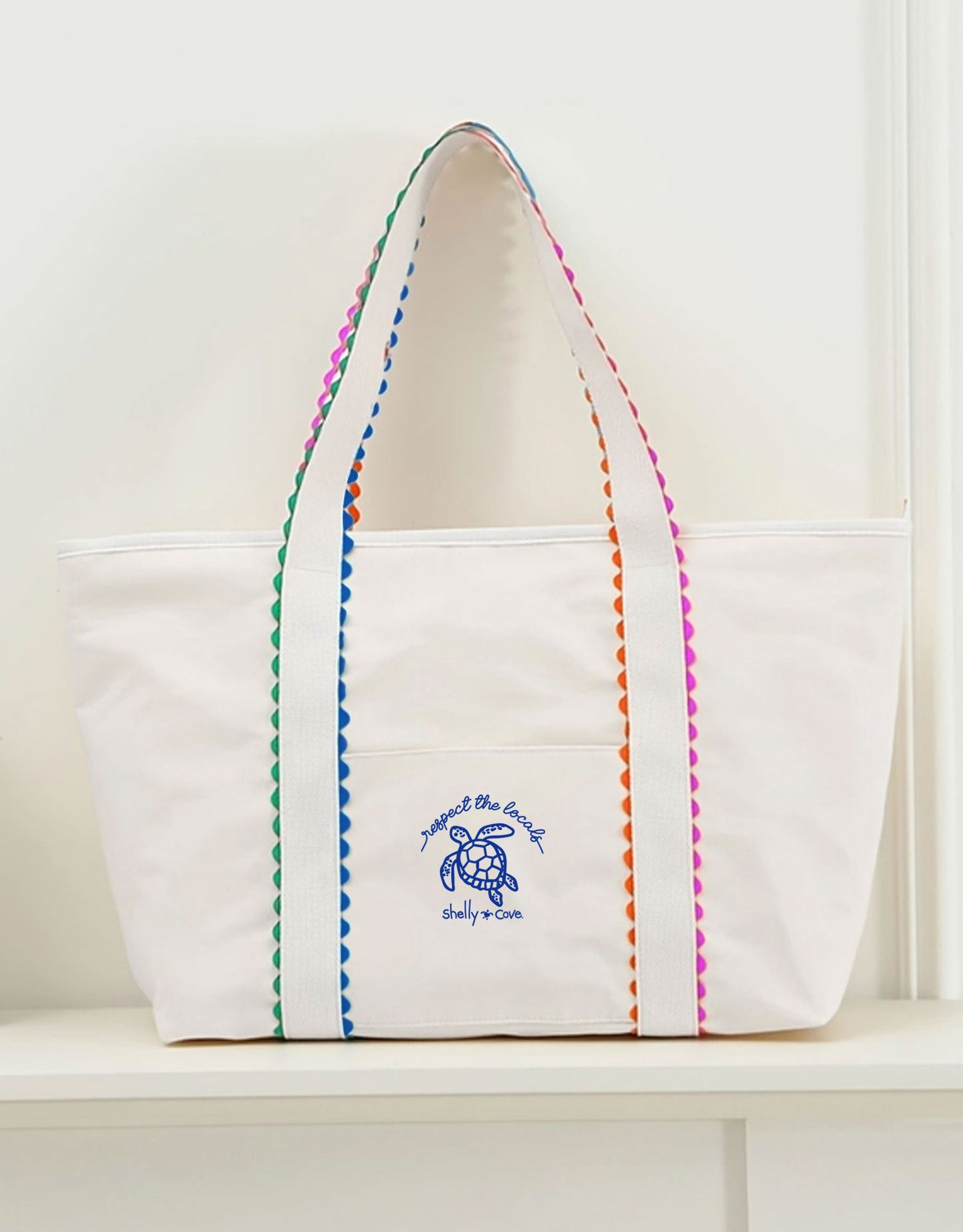 SHELLY COVE RESPECT THE LOCALS EMBROIDERED TOTE BAG